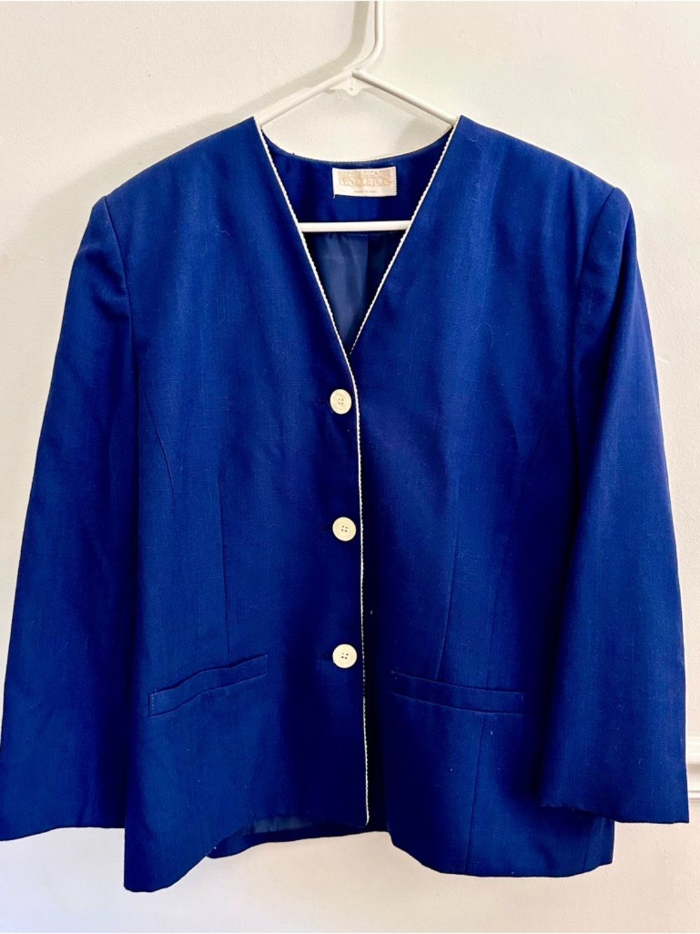 Vtg Sophisticates by Pendleton Navy Blue Blazer Size 18 White Trim USA Made